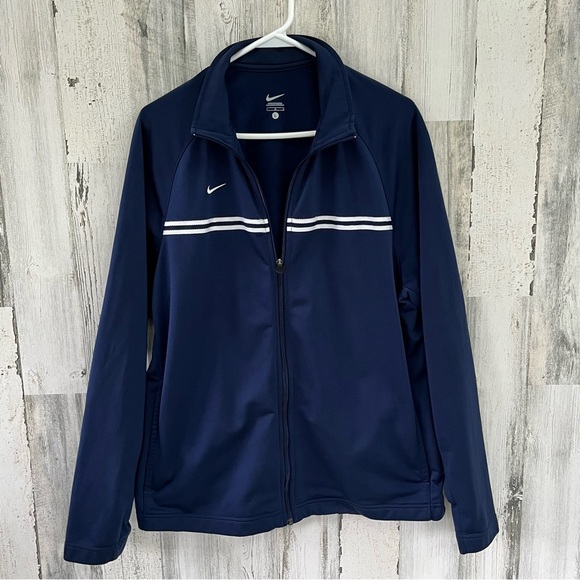 Nike Women’s Blue Full Zip Track Jacket Size Large 100% Polyester In Blue/White - Picture 1 of 8